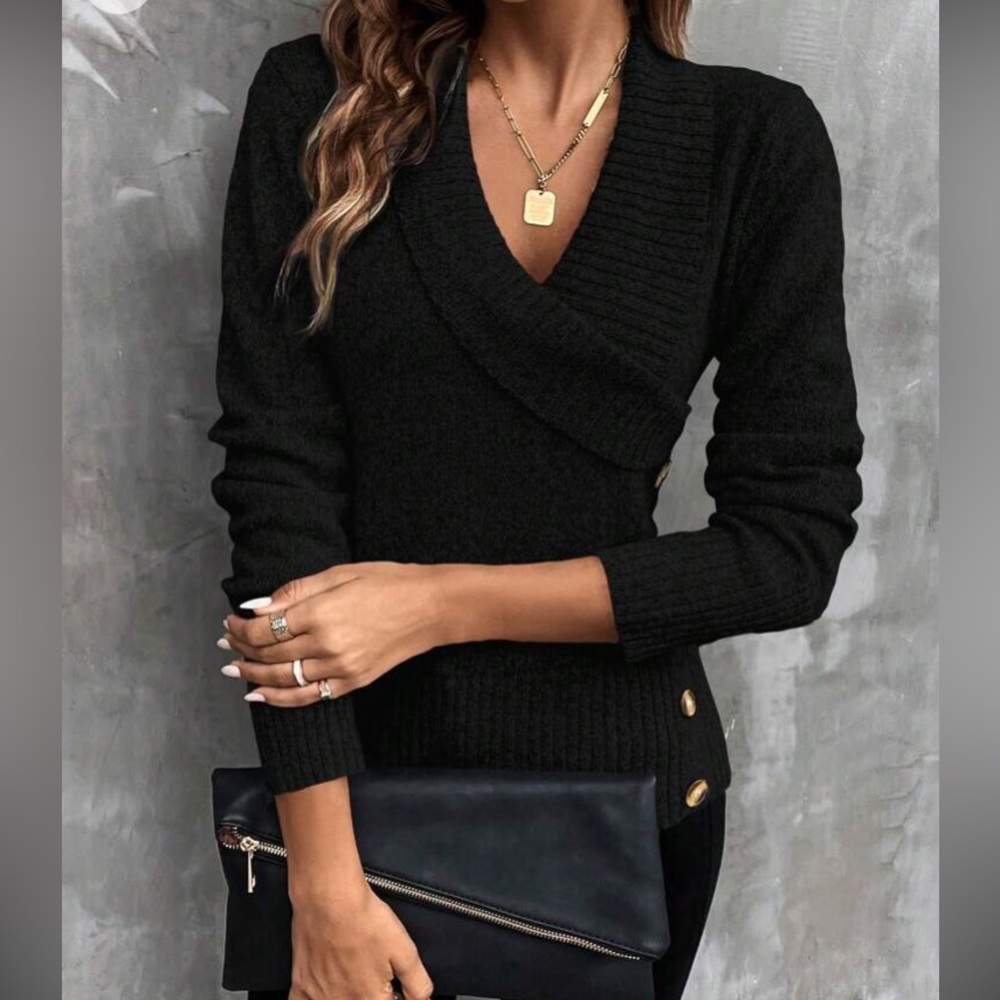 Boho shawl button detail sweater top - Picture 4 of 16